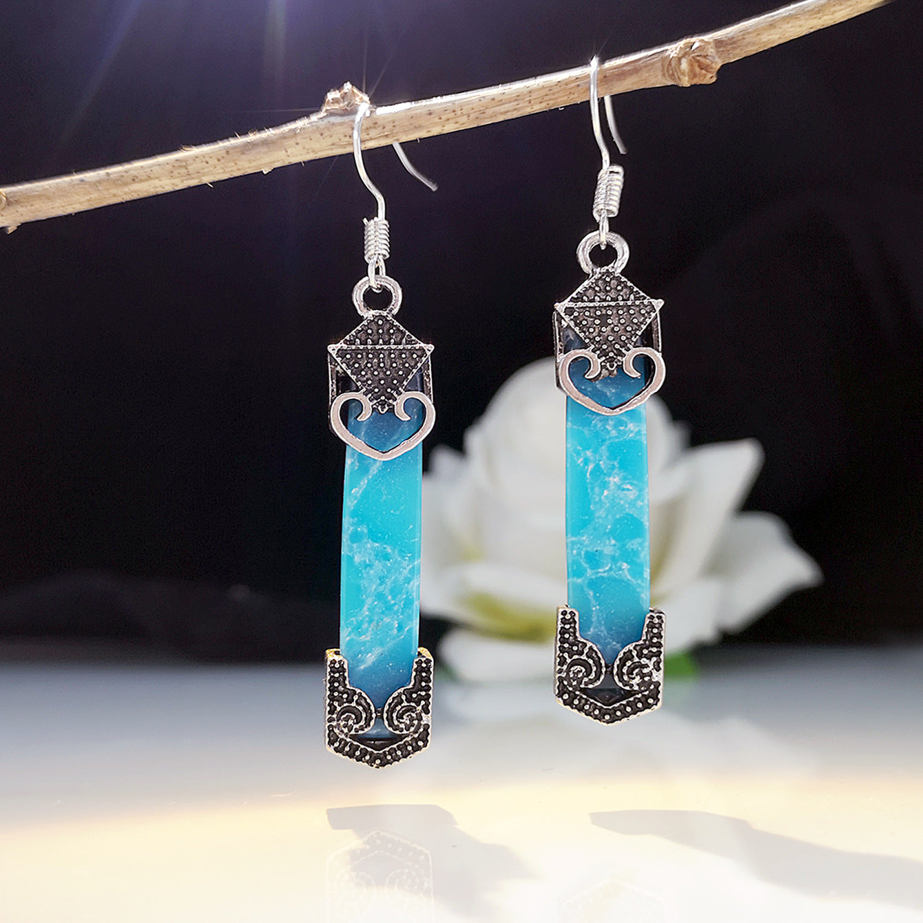 Boho Marine print jade earrings-canovaniajewelry