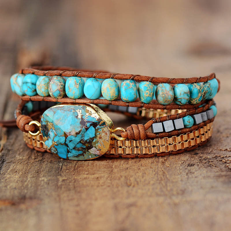 Natural Turquoise Gem Beaded Bracelet - Grounded Therapy Balance Meditation Bracelet-canovaniajewelry