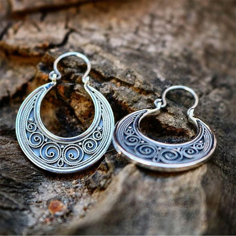 Silver Metal Engraved Floral Earrings-canovaniajewelry
