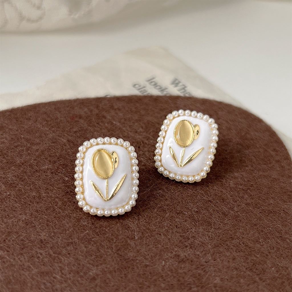Glass Opal Tulip Stud Earrings-canovaniajewelry