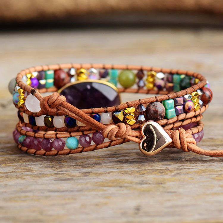 Amethyst Healing Bracelet Good Luck Friendship Hand-woven cowhide Bracelet-canovaniajewelry