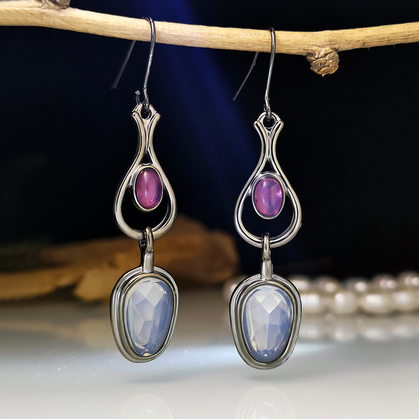 Earrings with amethyst cut opal-canovaniajewelry