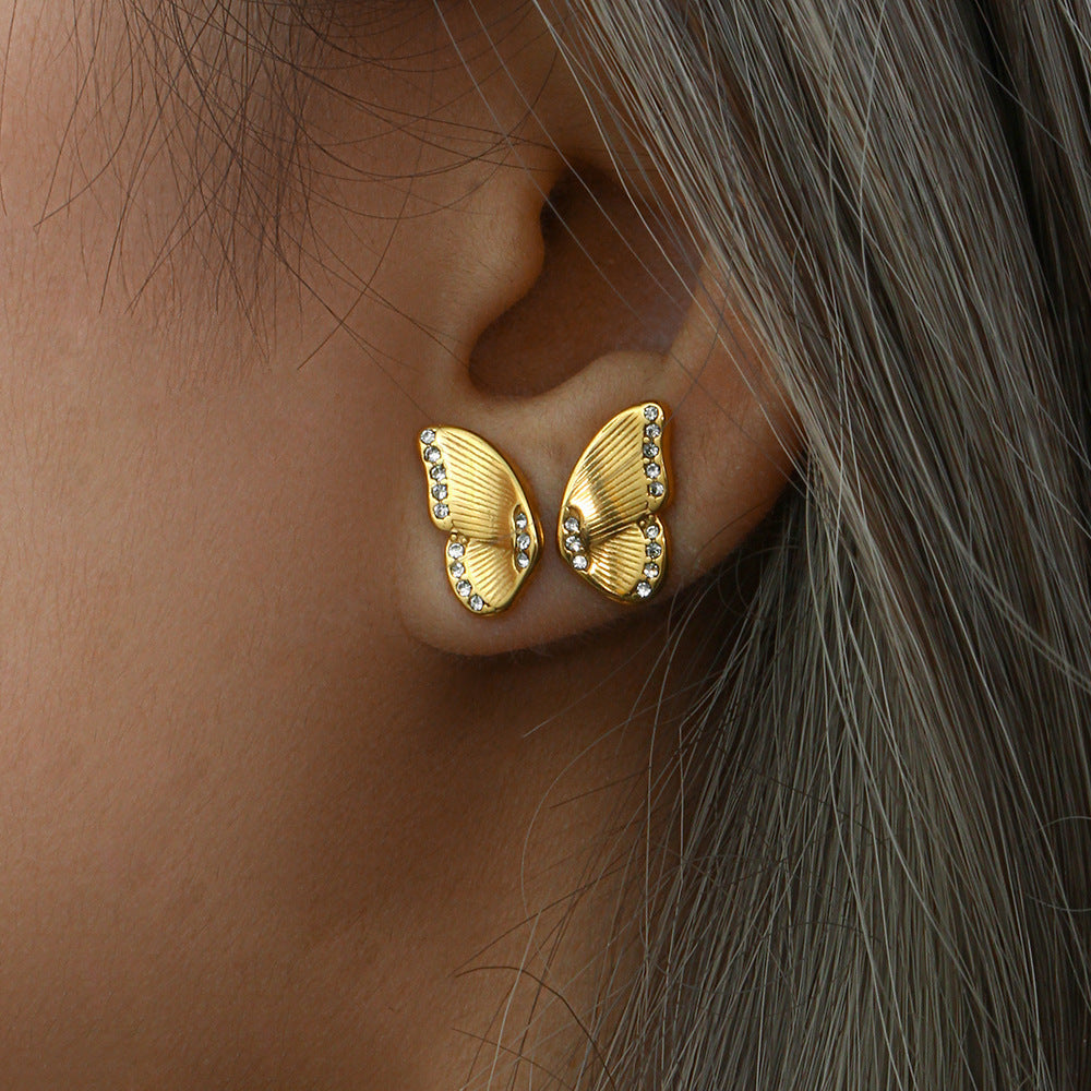 Butterfly studded with white stone earrings-canovaniajewelry