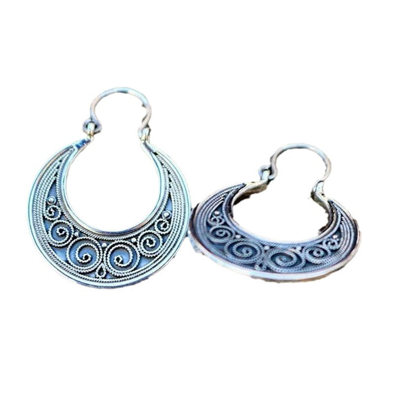 Silver Metal Engraved Floral Earrings-canovaniajewelry