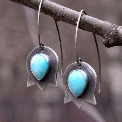 Stylish round earrings with blue turquoise-canovaniajewelry