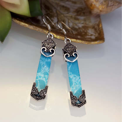 Boho Marine print jade earrings-canovaniajewelry