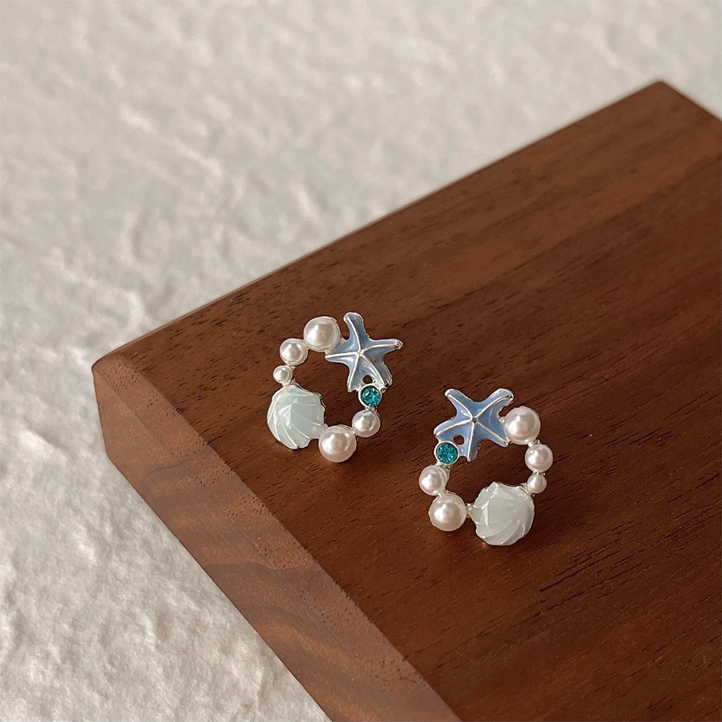 Starfish shell drop glaze earrings-canovaniajewelry