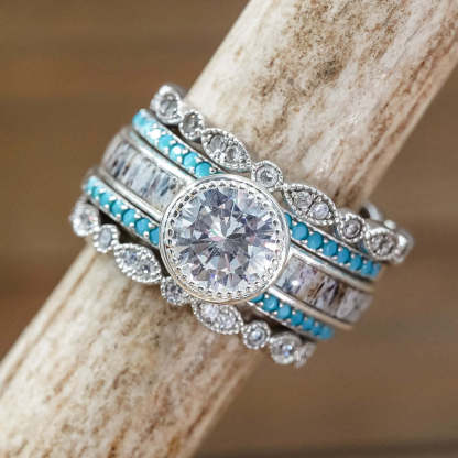 New flash diamond round Princess five-piece ring set-canovaniajewelry