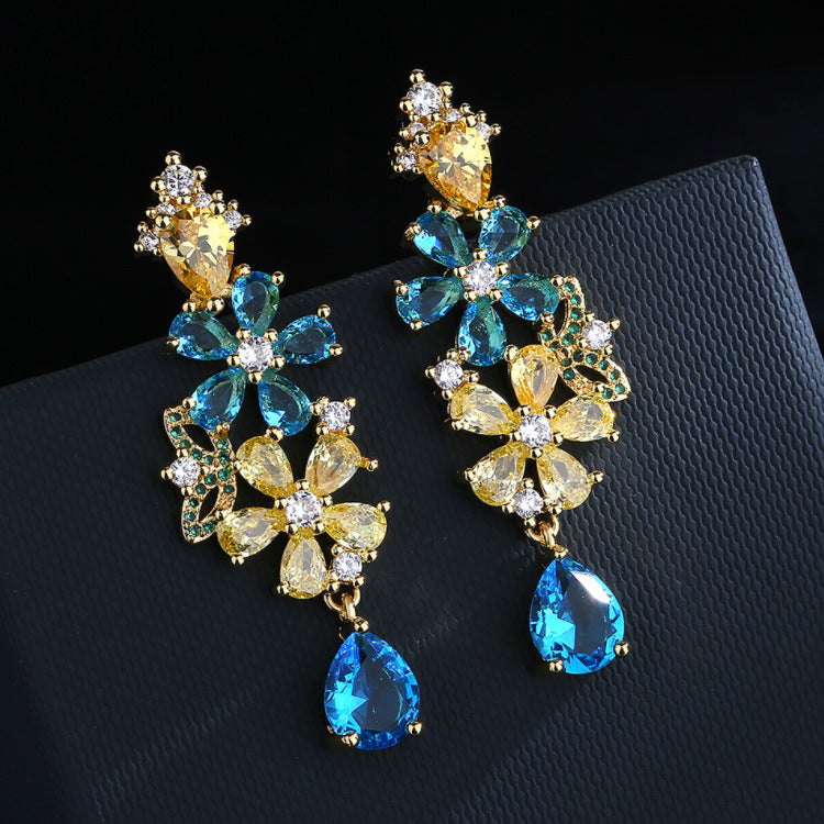 Bohemian Colorful Zircon Flower earrings-canovaniajewelry