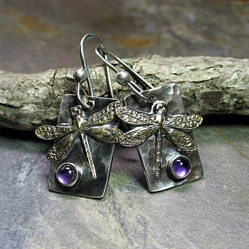 Vintage geometric square dragonfly earrings-canovaniajewelry