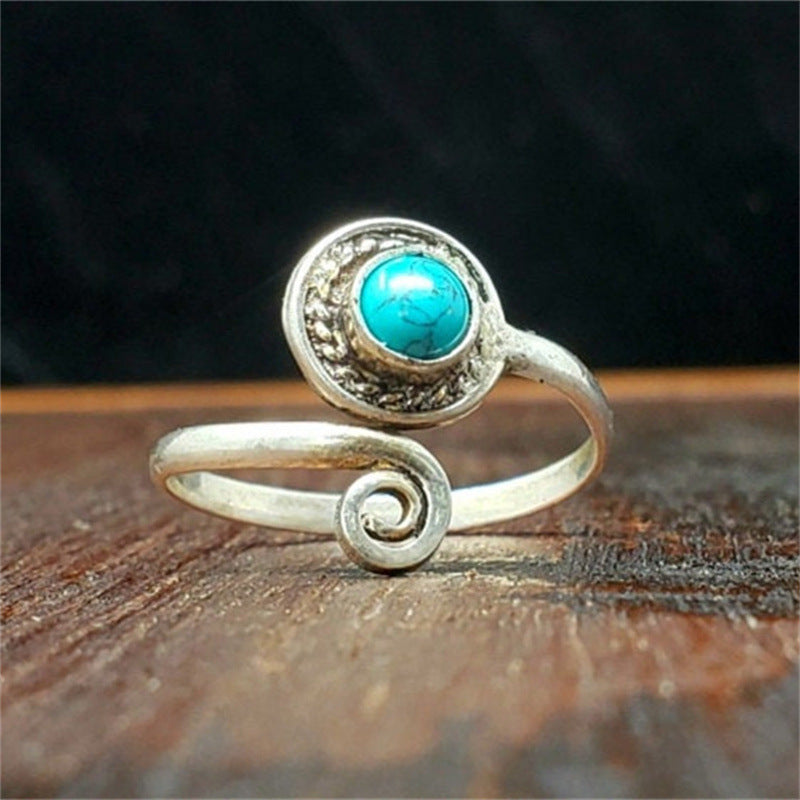 Boho Vintage Swirl Turquoise Ring-canovaniajewelry