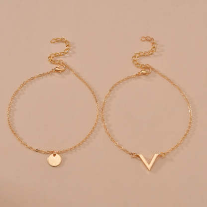 Round piece letter V-shaped multi-layer beach pendant anklet two-piece set-canovaniajewelry