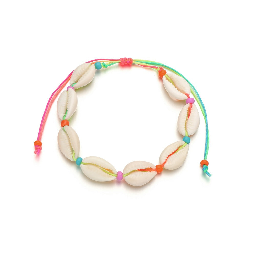 Boho Shell Colorful Beaded Woven Adjustable Colorful Rope Beach Anklet-canovaniajewelry