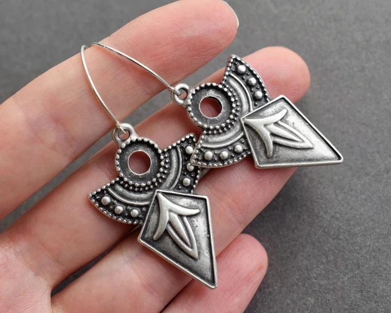 Boho silver geometric earrings-canovaniajewelry