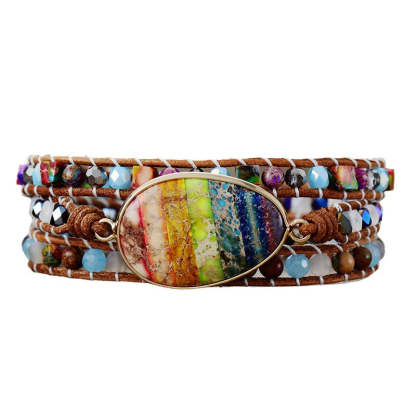 Colorful Imperial Stone Leather Rope Triple Wrap Bracelet-canovaniajewelry