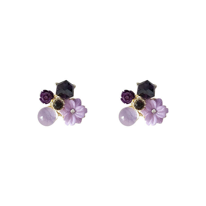 Amethyst Resin Flower Stud Earrings-canovaniajewelry