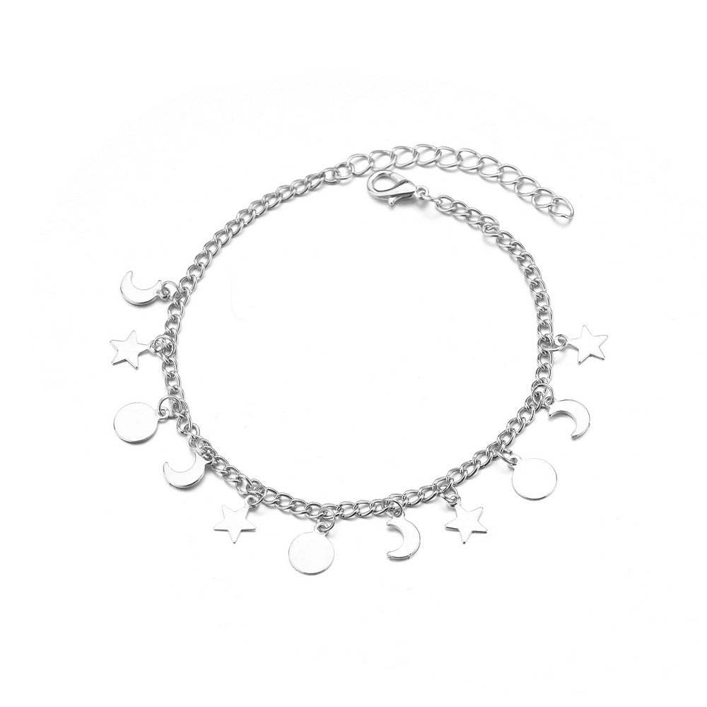 Disc star moon fringe pendant metal anklet-canovaniajewelry