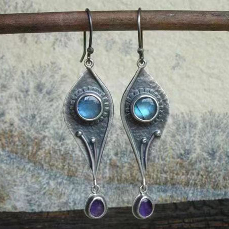 Old metal purple drop pendant inlaid zircon earrings-canovaniajewelry