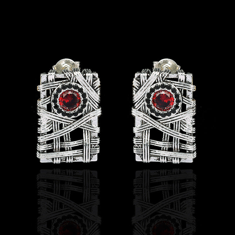Braid studded ruby earrings with hollow studs-canovaniajewelry