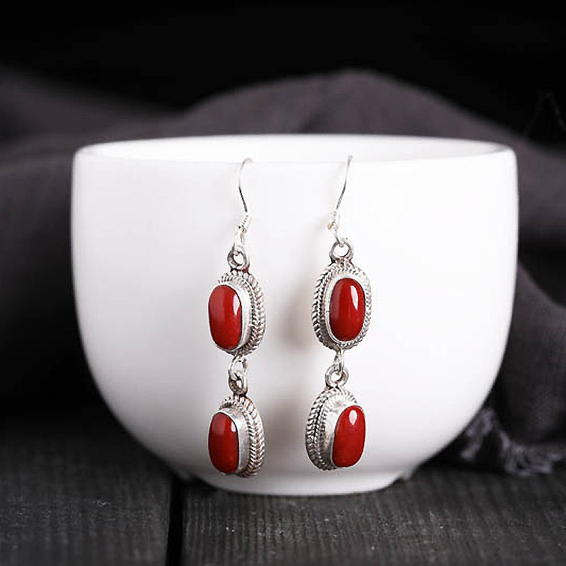 s925 Silver set coral Stone Earrings-canovaniajewelry