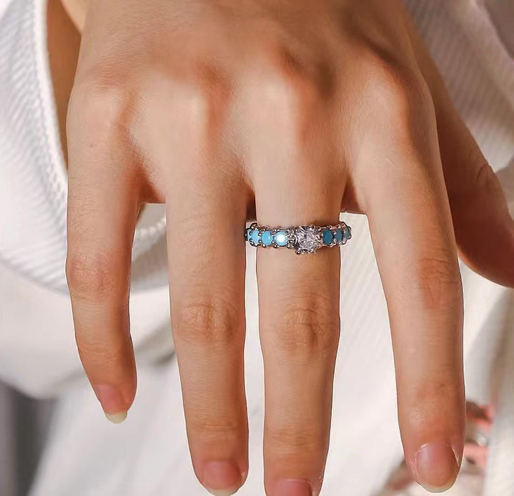 Zircon Full Circle Turquoise Diamond Ring-canovaniajewelry