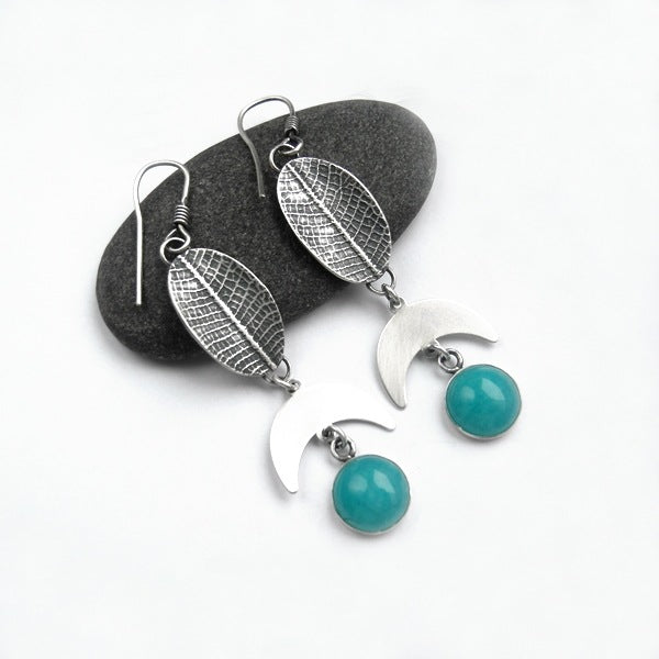 Leaf Moon Turquoise Earrings-canovaniajewelry