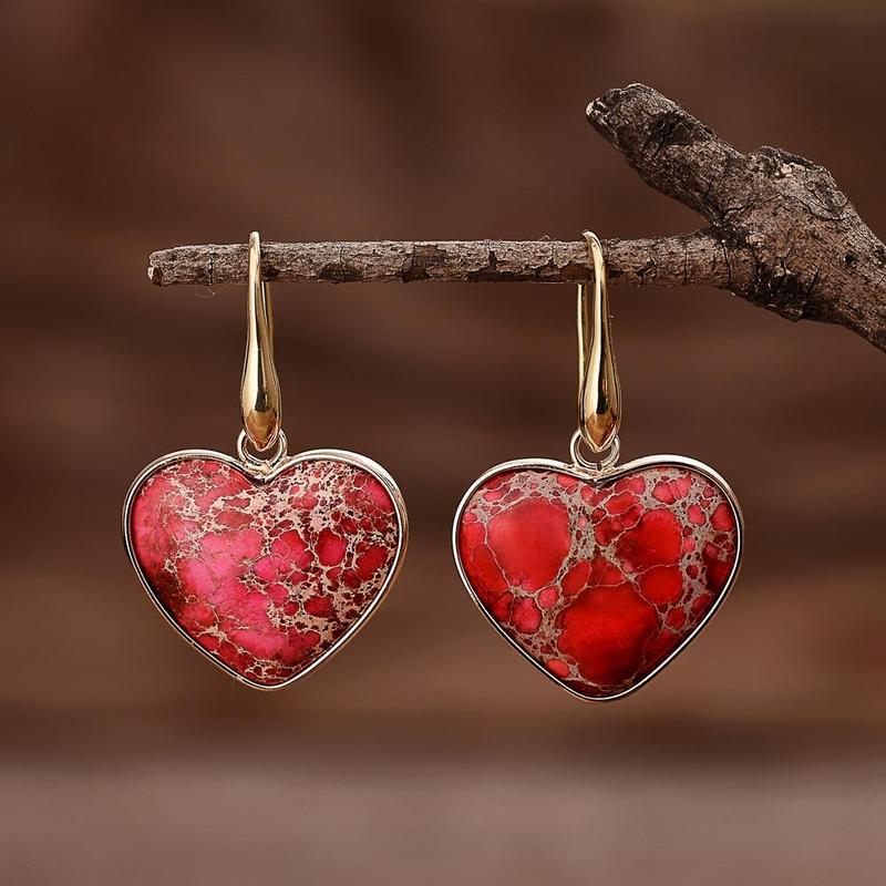 Natural stone heart-shaped colorful earrings-canovaniajewelry