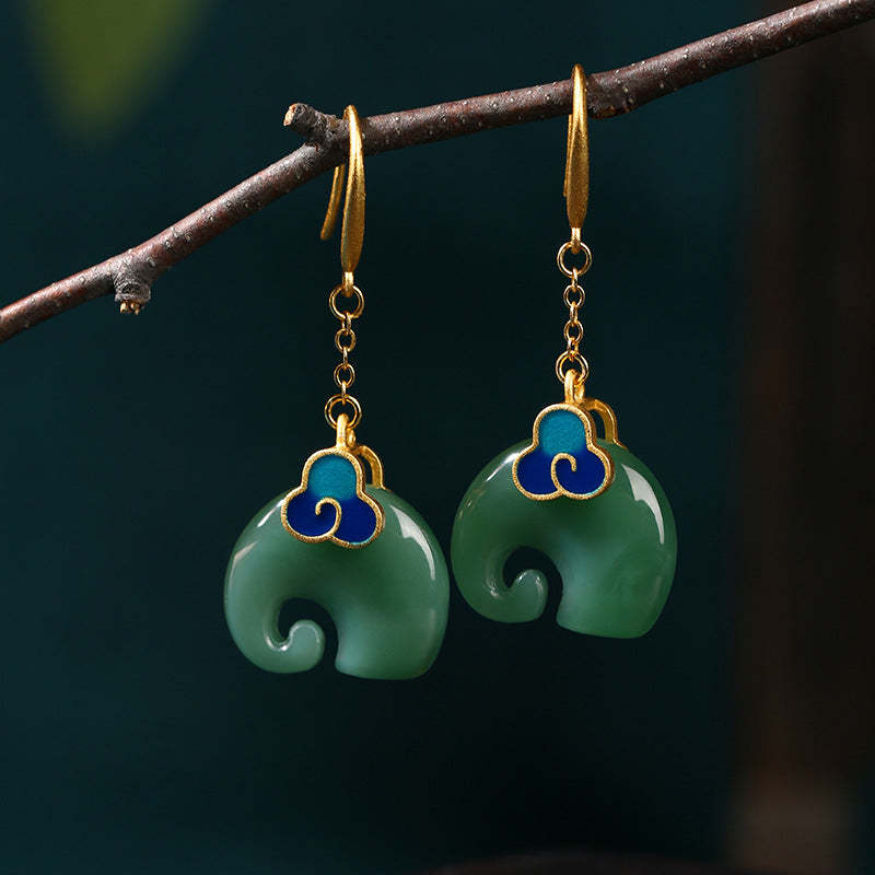 Enamel carved chalcedony elephant earrings-canovaniajewelry