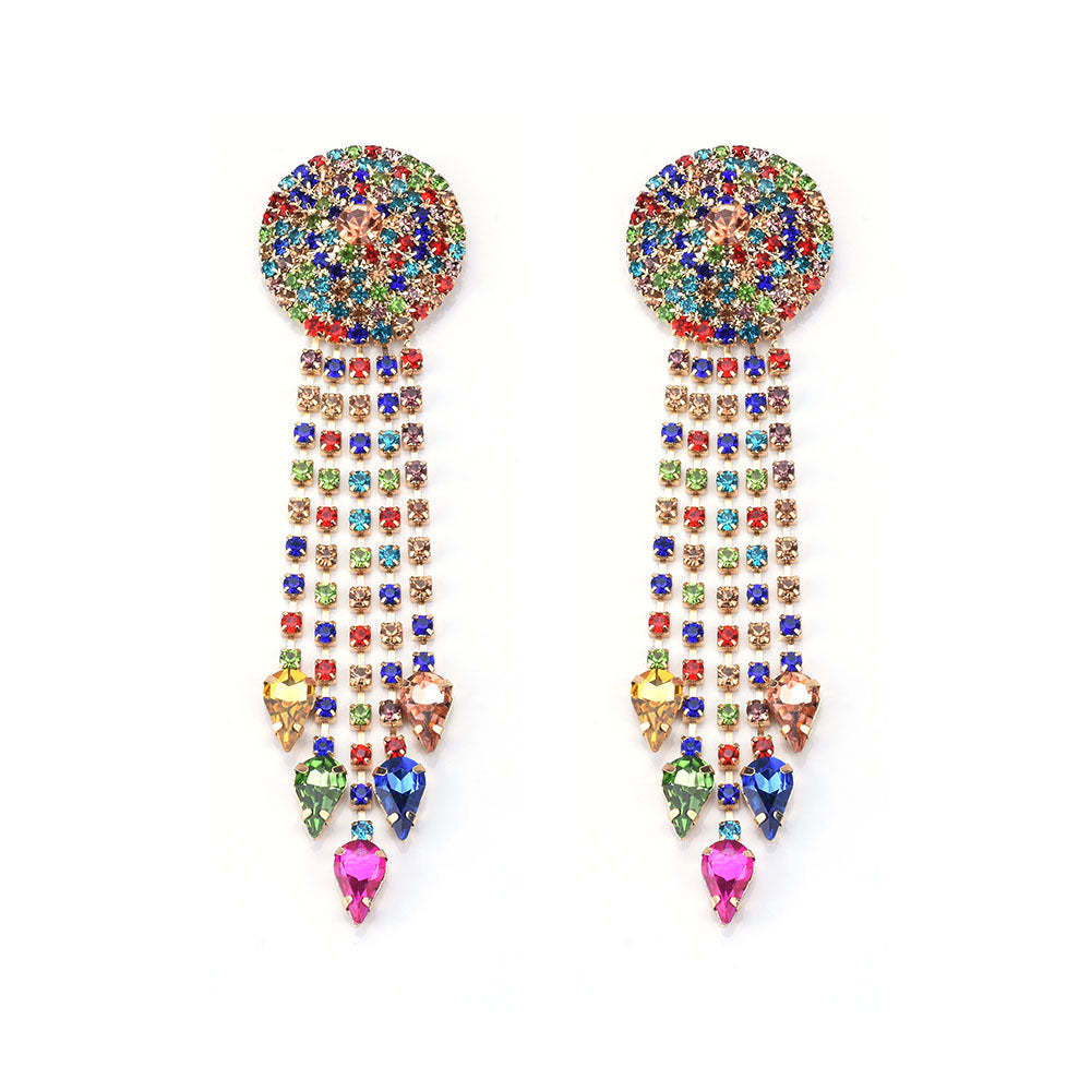 Exaggerated diamond-studded tassel earrings-canovaniajewelry