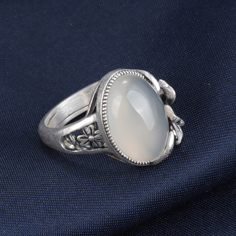 925 Silver chalcedony Leaf Floret ring-canovaniajewelry