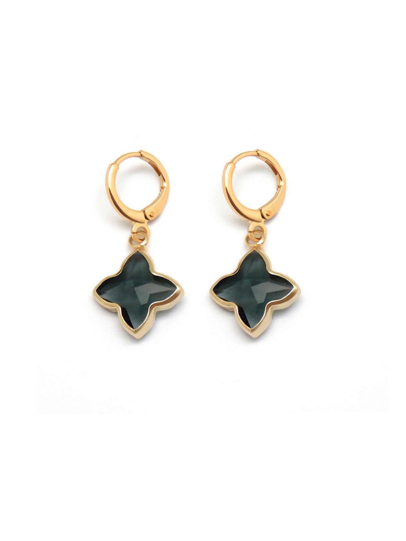 Black crystal four-leaf clover earrings-canovaniajewelry