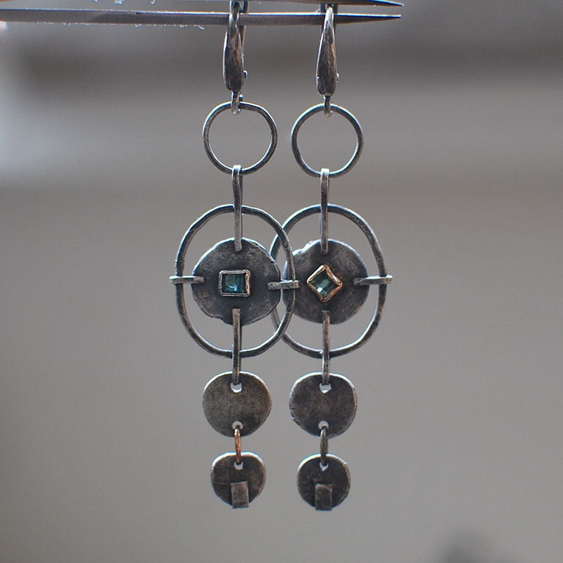 Geometric circles set with blue crystal earrings-canovaniajewelry