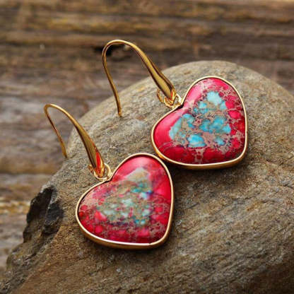 Natural stone heart-shaped colorful earrings-canovaniajewelry