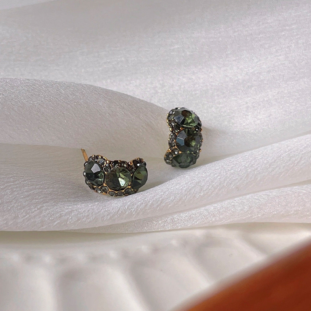 Distressed textured olive green diamond stud earrings-canovaniajewelry