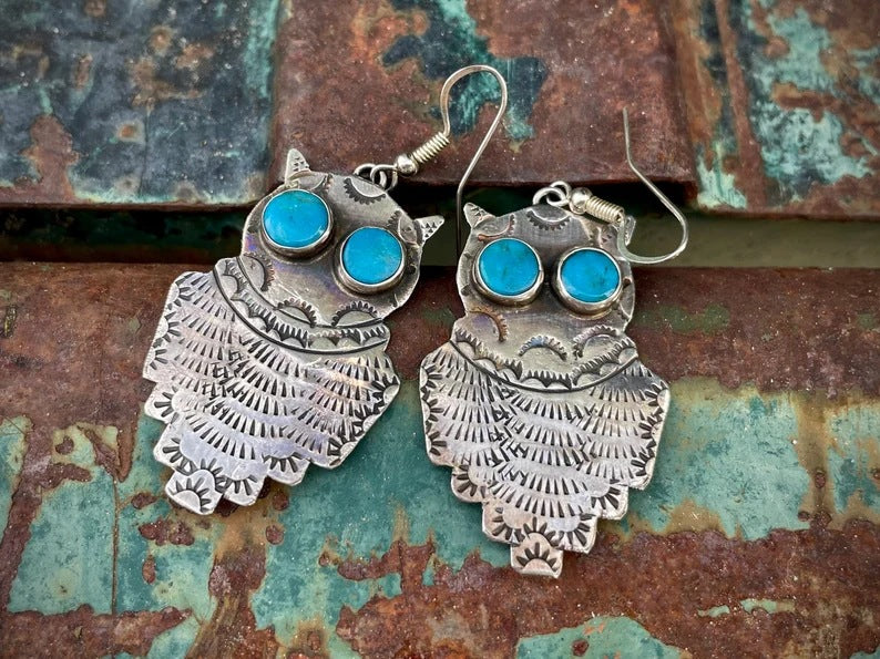 Vintage Owl Turquoise Earrings-canovaniajewelry
