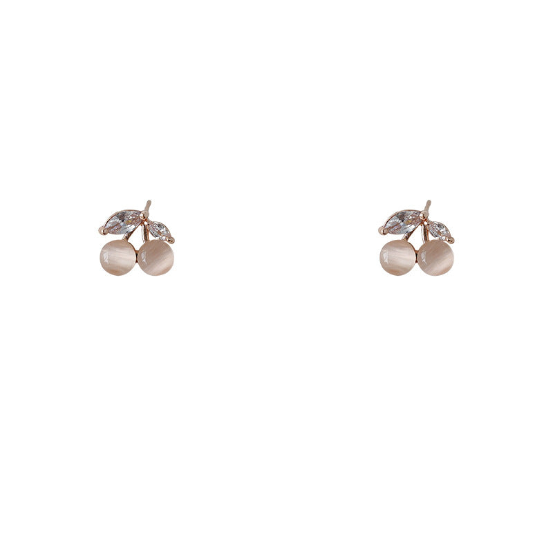 Cherry shaped zircon glass opal stud earrings-canovaniajewelry