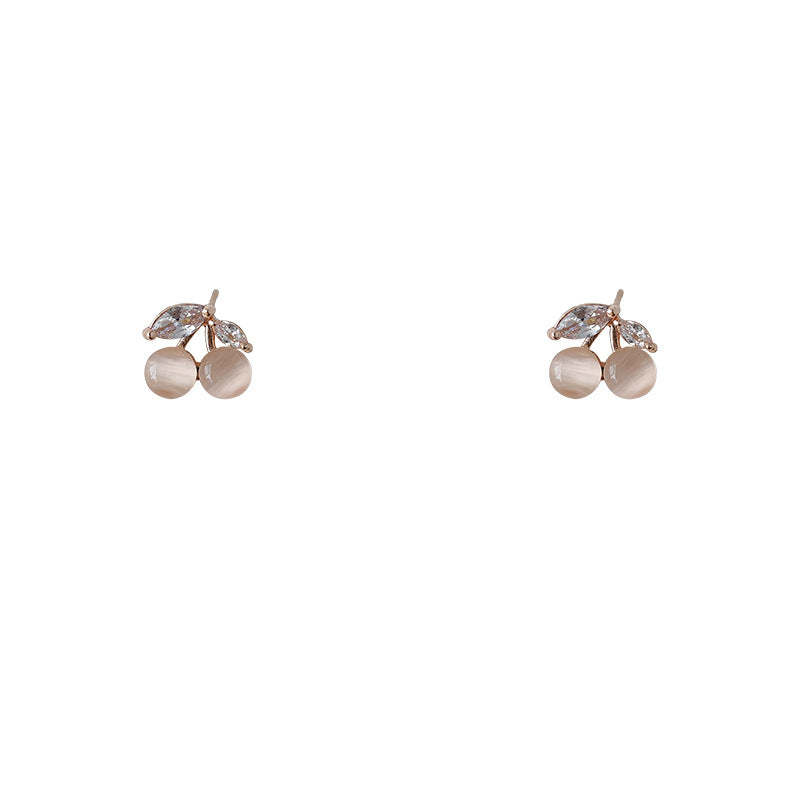 Cherry shaped zircon glass opal stud earrings-canovaniajewelry