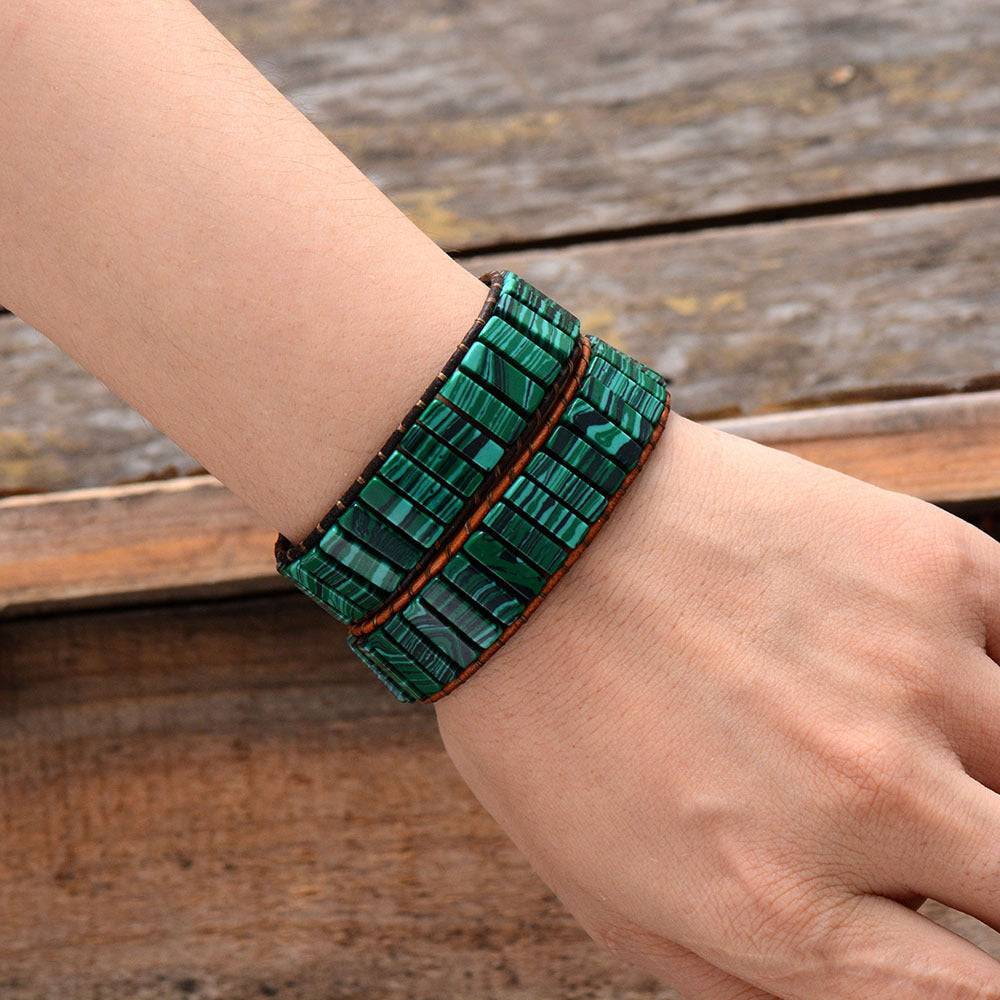 Vintage Malachite Hand Woven Wrap Bracelet-canovaniajewelry