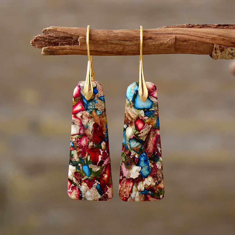 Sea sediment jasper gemstone geometric earrings-canovaniajewelry