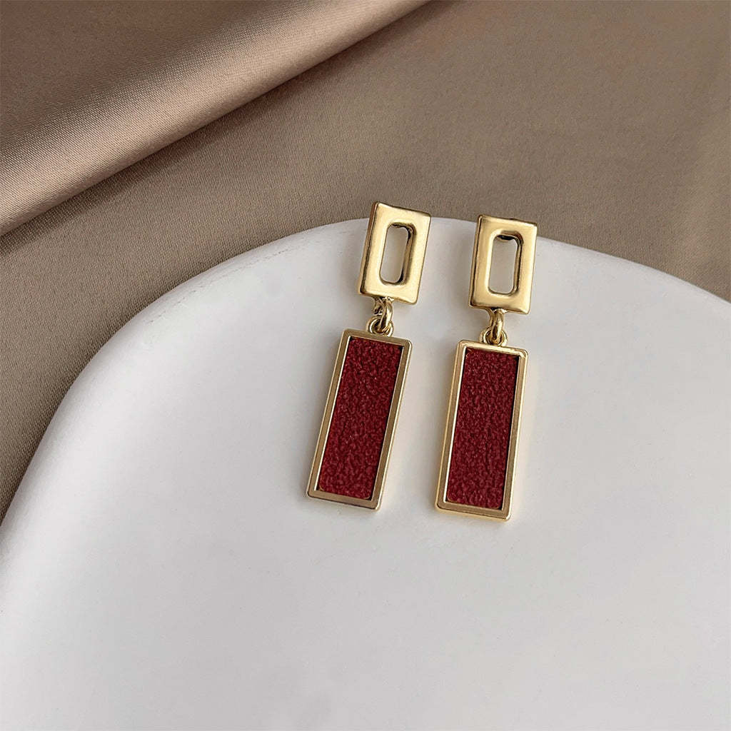 Long geometric red leather earrings-canovaniajewelry