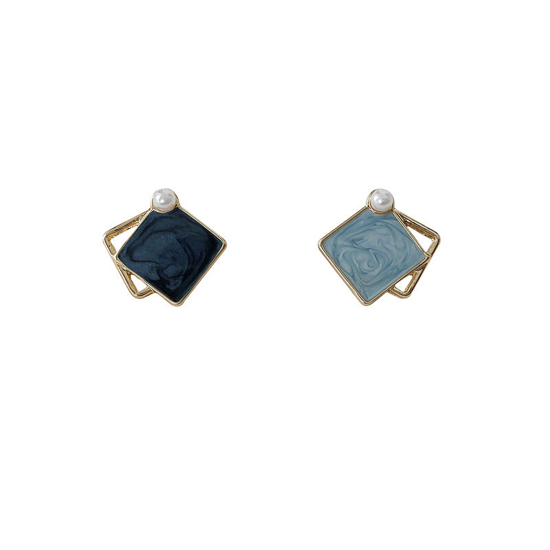 Blue Simple Asymmetrical Square Oil Drop Earrings-canovaniajewelry