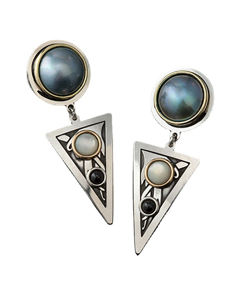 Triangle inlaid pearl shell moonstone earrings-canovaniajewelry