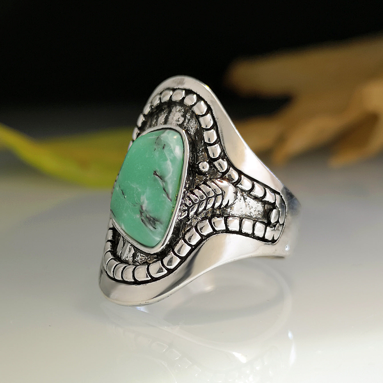 Bohemian creative leaf turquoise ring-canovaniajewelry