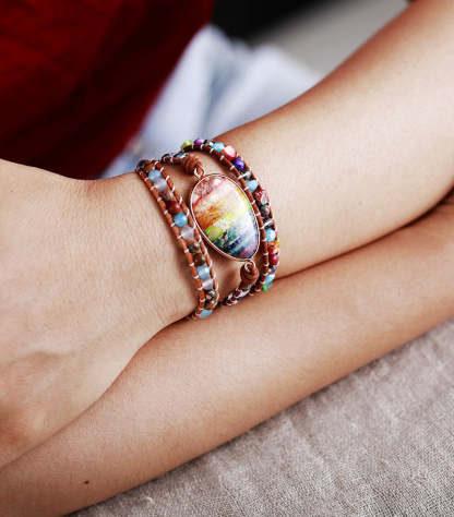 Colorful Imperial Stone Leather Rope Triple Wrap Bracelet-canovaniajewelry