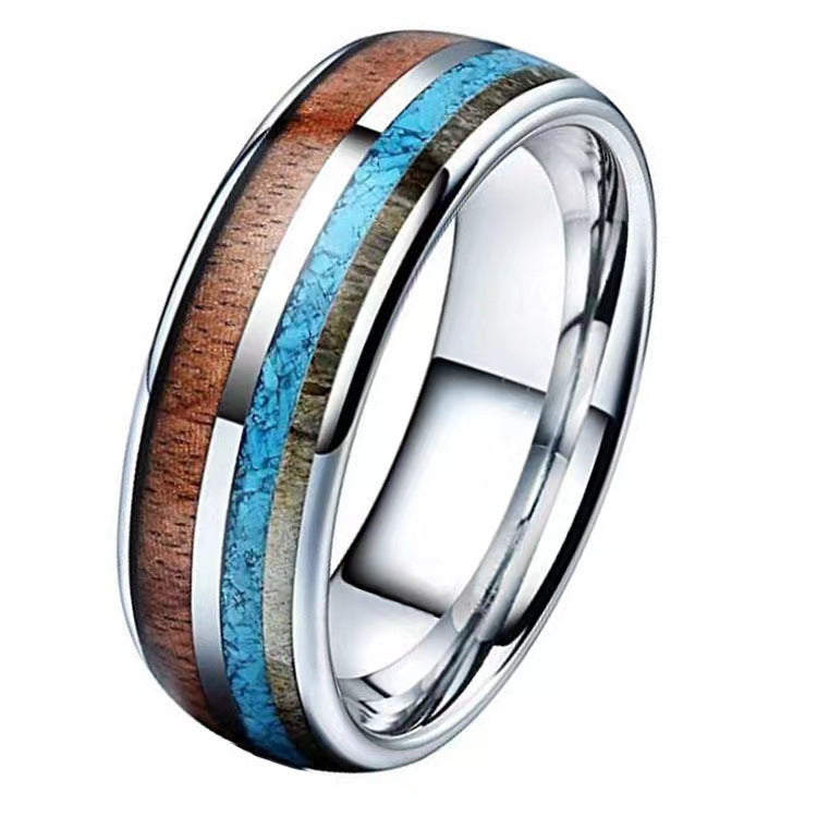 Titanium Steel Turquoise Antler Inlay Band Ring-canovaniajewelry