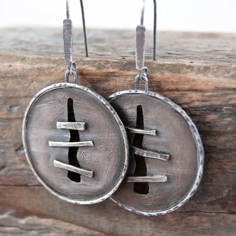 Vintage do old geometric cut-out alloy pendant earrings-canovaniajewelry