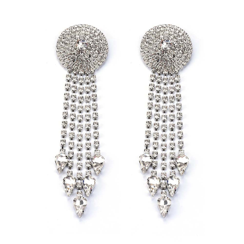 Exaggerated diamond-studded tassel earrings-canovaniajewelry