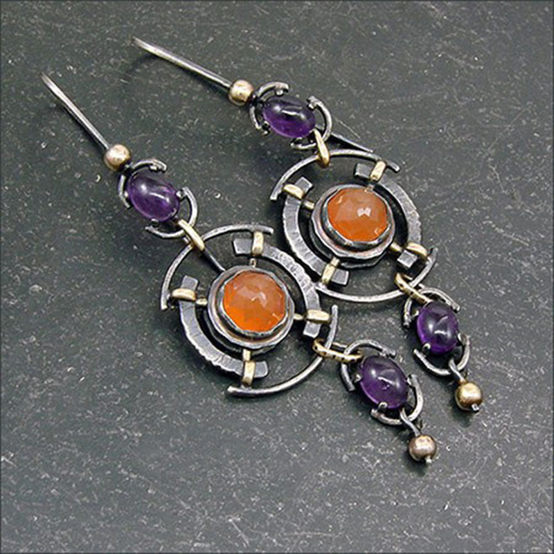 Two-color zircon geometric pendant earrings-canovaniajewelry
