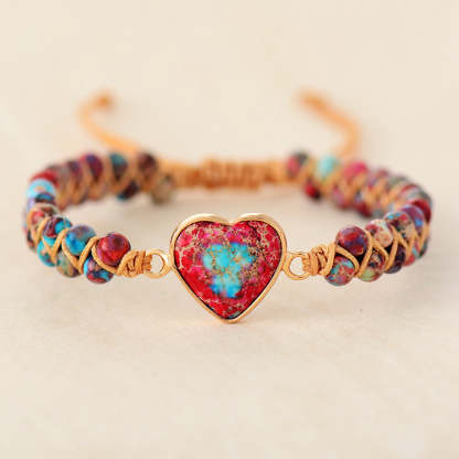 Imperial Stone Peach Heart Double Layer Hand Woven Bracelet-canovaniajewelry