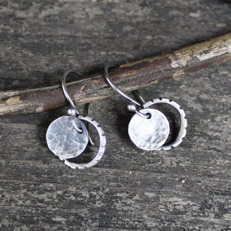 Retro Simple coin Hoop Overlapping earrings-canovaniajewelry